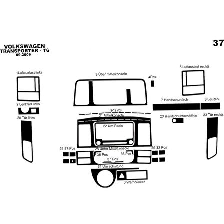 Meriç® VW Transporter T5 Ön Torpido Kaplama 37 Parça 2009-2014