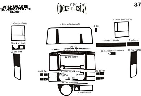 Meriç® VW Transporter T5 Ön Torpido Kaplama 37 Parça 2009-2014