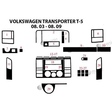 Meriç® VW Transporter T5 Ön Torpido Kaplama 29 Parça 2003-2009