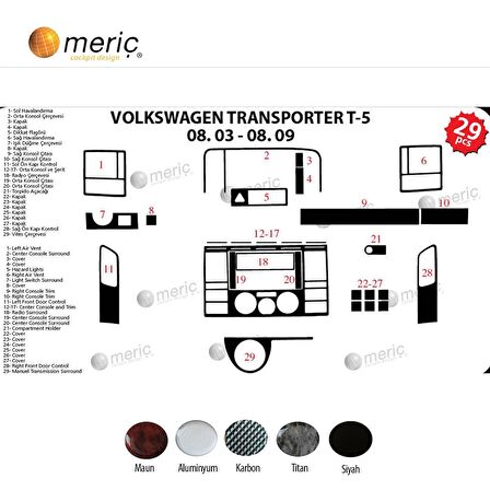 Meriç® VW Transporter T5 Ön Torpido Kaplama 29 Parça 2003-2009