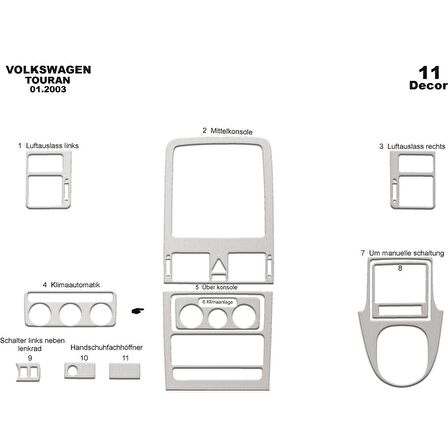 Meriç® Volkswagen Touran Ön Torpido Kaplama 11 Parça 2003-2009