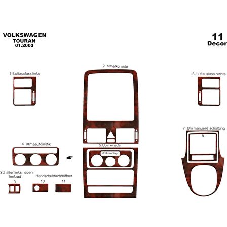 Meriç® Volkswagen Touran Ön Torpido Kaplama 11 Parça 2003-2009