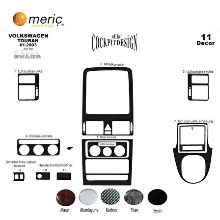 Meriç® Volkswagen Touran Ön Torpido Kaplama 11 Parça 2003-2009
