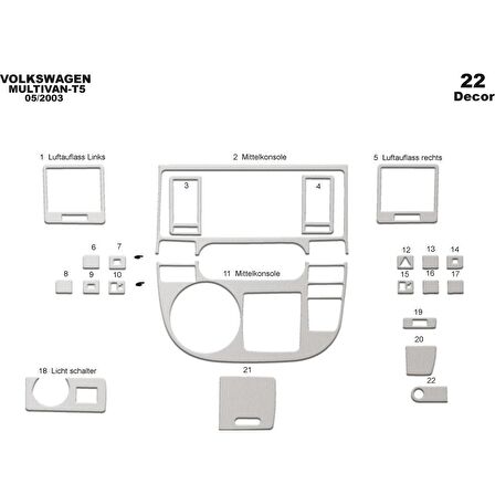 Meriç® Volkswagen T5 Multivan Ön Torpido Kaplama 22 Parça 2003-2009