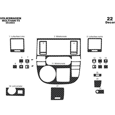 Meriç® Volkswagen T5 Multivan Ön Torpido Kaplama 22 Parça 2003-2009