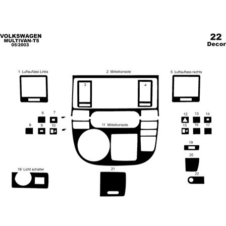 Meriç® Volkswagen T5 Multivan Ön Torpido Kaplama 22 Parça 2003-2009