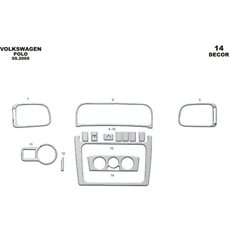 Meriç® Volkswagen Polo Ön Torpido Kaplama 14 Parça 2009-2015