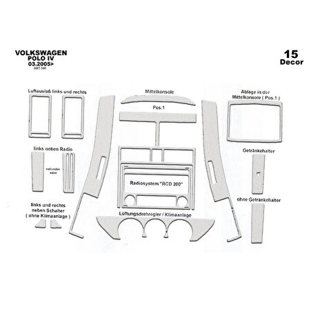Meriç® Volkswagen Polo Ön Torpido Kaplama 15 Parça 2005-2009