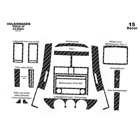 Meriç® Volkswagen Polo Ön Torpido Kaplama 15 Parça 2005-2009