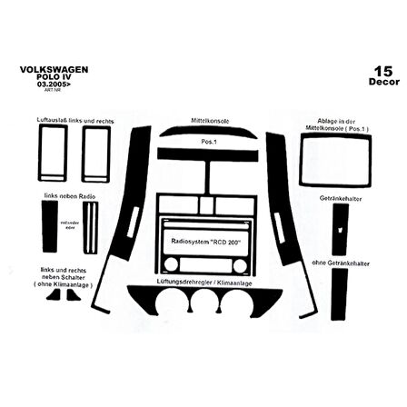 Meriç® Volkswagen Polo Ön Torpido Kaplama 15 Parça 2005-2009