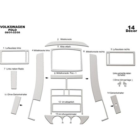 Meriç® Volkswagen Polo Ön Torpido Kaplama 14 Parça 2001-2005