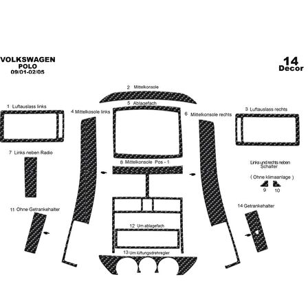 Meriç® Volkswagen Polo Ön Torpido Kaplama 14 Parça 2001-2005