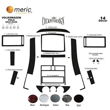 Meriç® Volkswagen Polo Ön Torpido Kaplama 14 Parça 2001-2005