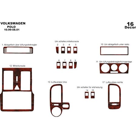 Meriç® Volkswagen Polo Ön Torpido Kaplama 16 Parça 1999-2001