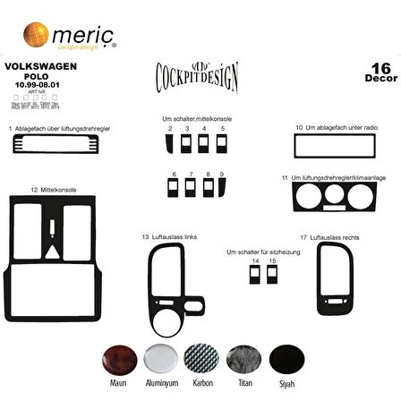 Meriç® Volkswagen Polo Ön Torpido Kaplama 16 Parça 1999-2001