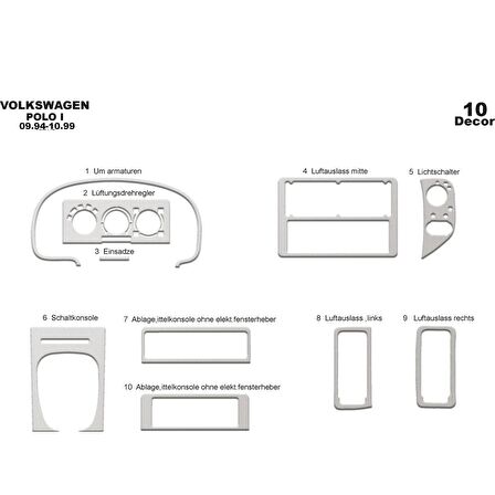 Meriç® Volkswagen Polo Ön Torpido Kaplama 10 Parça 1994-1999