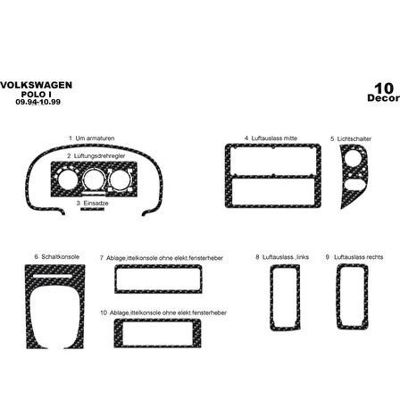 Meriç® Volkswagen Polo Ön Torpido Kaplama 10 Parça 1994-1999