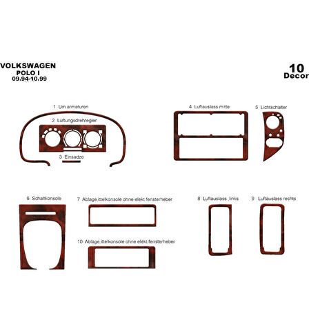 Meriç® Volkswagen Polo Ön Torpido Kaplama 10 Parça 1994-1999