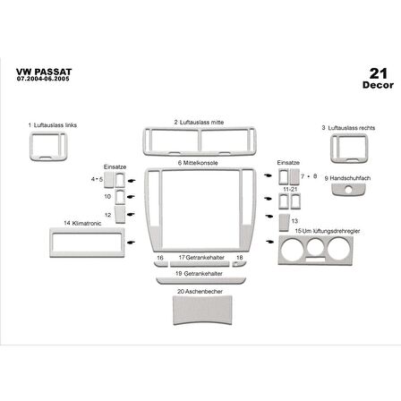 Meriç® Volkswagen Passat Ön Torpido Kaplama 21 Parça 2004-2005
