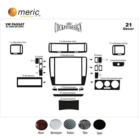 Meriç® Volkswagen Passat Ön Torpido Kaplama 21 Parça 2004-2005