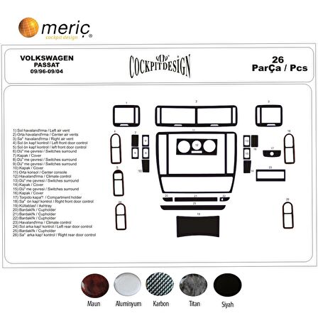 Meriç® Volkswagen Passat Ön Torpido Kaplama 26 Parça 1996-2004