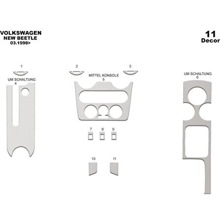 Meriç® VW New Beettle Ön Torpido Kaplama 11 Parça 1998-2002