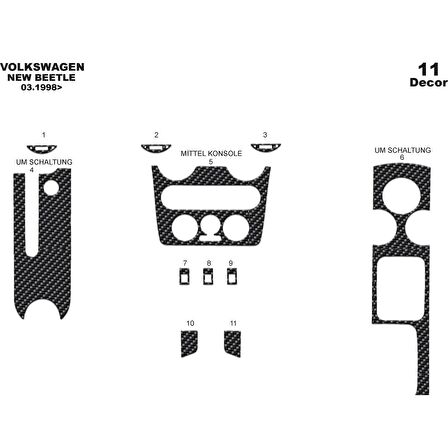 Meriç® VW New Beettle Ön Torpido Kaplama 11 Parça 1998-2002