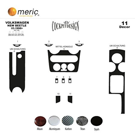 Meriç® VW New Beettle Ön Torpido Kaplama 11 Parça 1998-2002