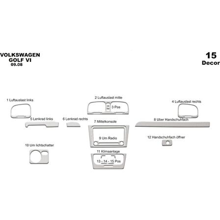 Meriç® Volkswagen Golf 6 Ön Torpido Kaplama 15 Parça 2008-2016