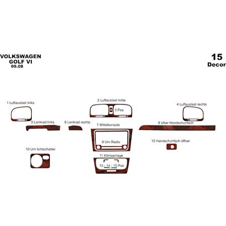 Meriç® Volkswagen Golf 6 Ön Torpido Kaplama 15 Parça 2008-2016