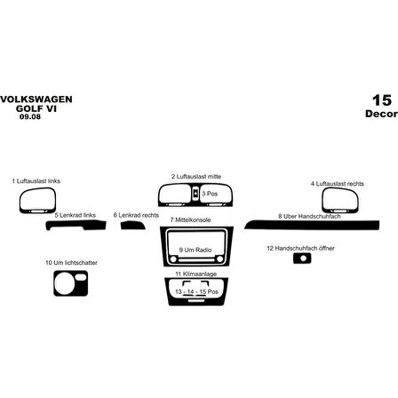Meriç® Volkswagen Golf 6 Ön Torpido Kaplama 15 Parça 2008-2016