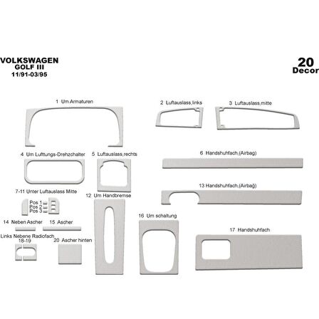 Meriç® Volkswagen Golf 3 Ön Torpido Kaplama 20 Parça 1991-1995