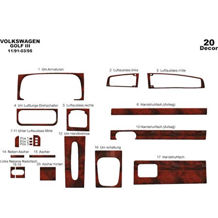 Meriç® Volkswagen Golf 3 Ön Torpido Kaplama 20 Parça 1991-1995