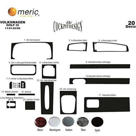 Meriç® Volkswagen Golf 3 Ön Torpido Kaplama 20 Parça 1991-1995