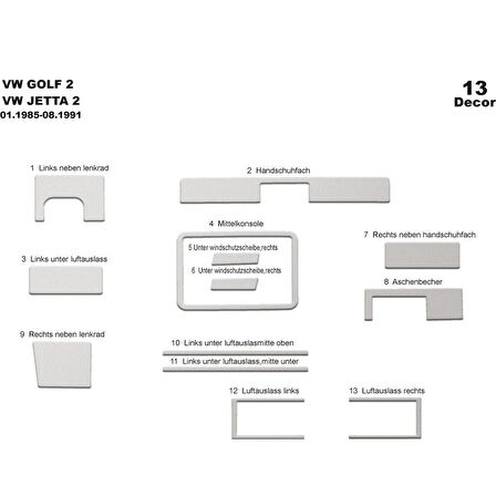 Meriç® Volkswagen Golf 2 Ön Torpido Kaplama 13 Parça 1985-1991