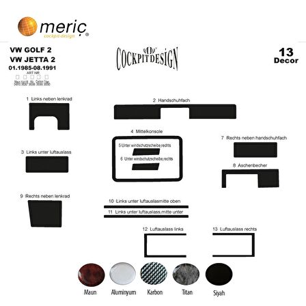 Meriç® Volkswagen Golf 2 Ön Torpido Kaplama 13 Parça 1985-1991