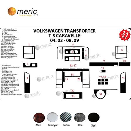 Meriç® VW Carevella T5 Ön Torpido Kaplama 31 Parça 2003-2009