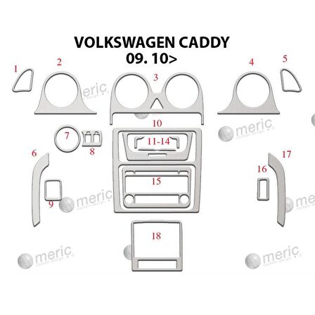 Meriç® Volkswagen Caddy Ön Torpido Kaplama 18 Parça 2010-2014