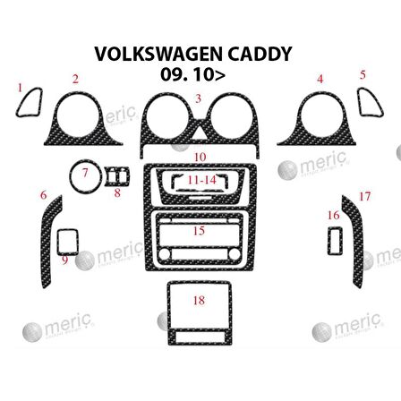 Meriç® Volkswagen Caddy Ön Torpido Kaplama 18 Parça 2010-2014