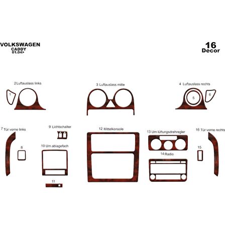 Meriç® Volkswagen Caddy Ön Torpido Kaplama 16 Parça 2004-2009
