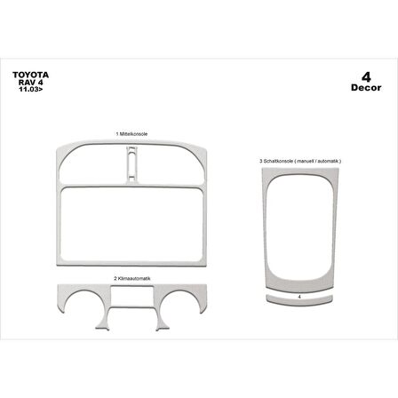Meriç® Toyota Rav 4 Ön Torpido Kaplama 4 Parça 2003-2004