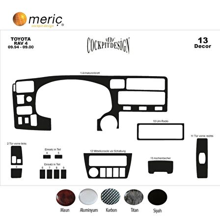 Meriç® Toyota Rav 4 Ön Torpido Kaplama 13 Parça 1994-2000