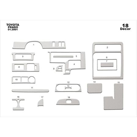 Meriç® Toyota Prado Ön Torpido Kaplama 18 Parça 2001-2002