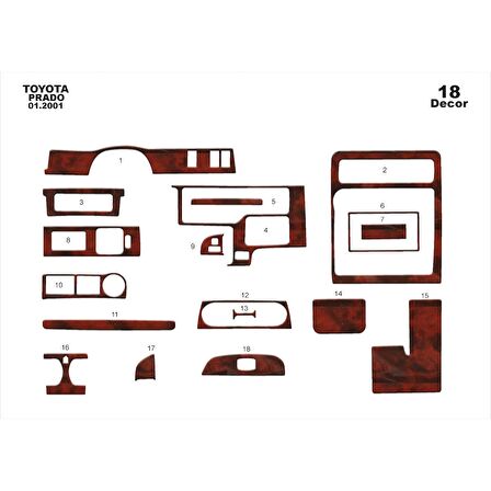 Meriç® Toyota Prado Ön Torpido Kaplama 18 Parça 2001-2002