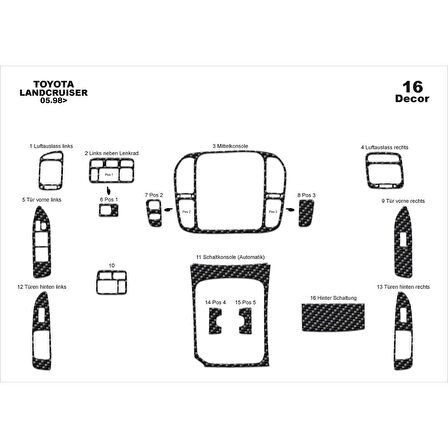 Meriç® Toyota Land Cruiser Ön Torpido Kaplama 16 Parça 1998-2003