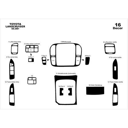 Meriç® Toyota Land Cruiser Ön Torpido Kaplama 16 Parça 1998-2003