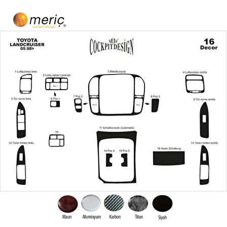 Meriç® Toyota Land Cruiser Ön Torpido Kaplama 16 Parça 1998-2003