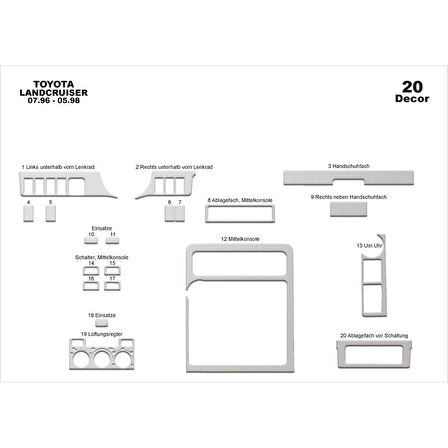 Meriç® Toyota Land Cruiser Ön Torpido Kaplama 20 Parça 1996-1998