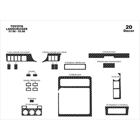 Meriç® Toyota Land Cruiser Ön Torpido Kaplama 20 Parça 1996-1998