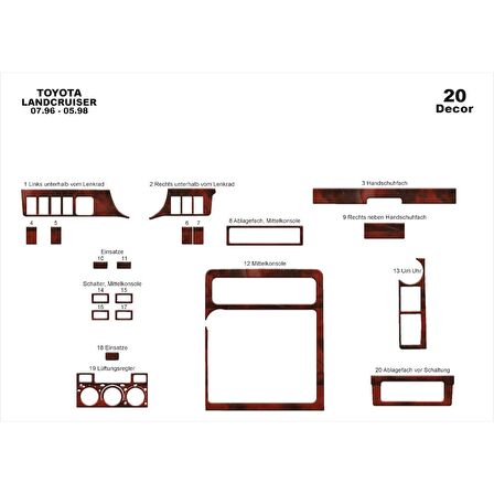 Meriç® Toyota Land Cruiser Ön Torpido Kaplama 20 Parça 1996-1998
